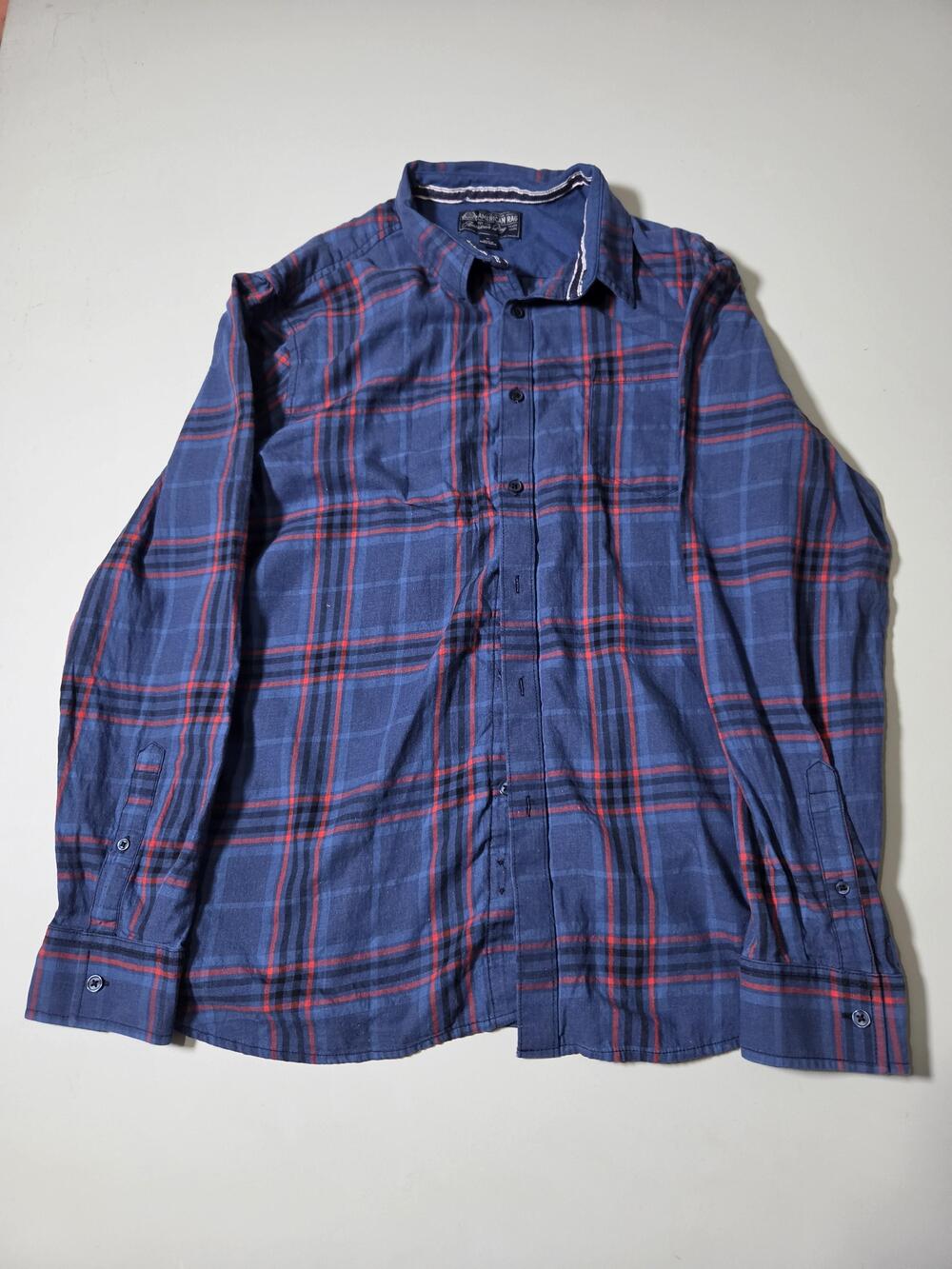American Rag Cie Shirt Mens XL Blue Plaid Button Up Cotton Long Sleeve Casual